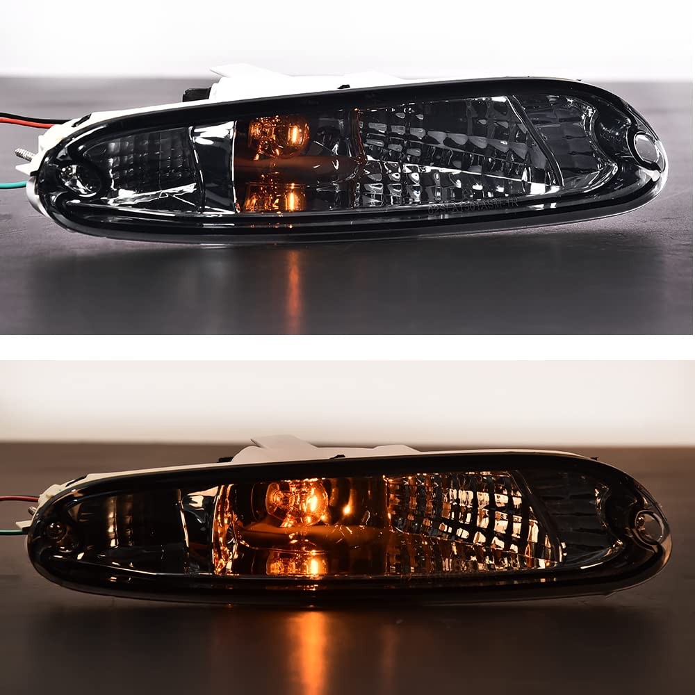 G-PLUS GPLUS Front Bumper Signal Lights Compatible With 1990-1997 Mazda MX-5 Miata,Driver & Passenger Side Bumper Mounted Marker Signal Parking Light (Smoky lens Chrome Housing Amber Reflector)