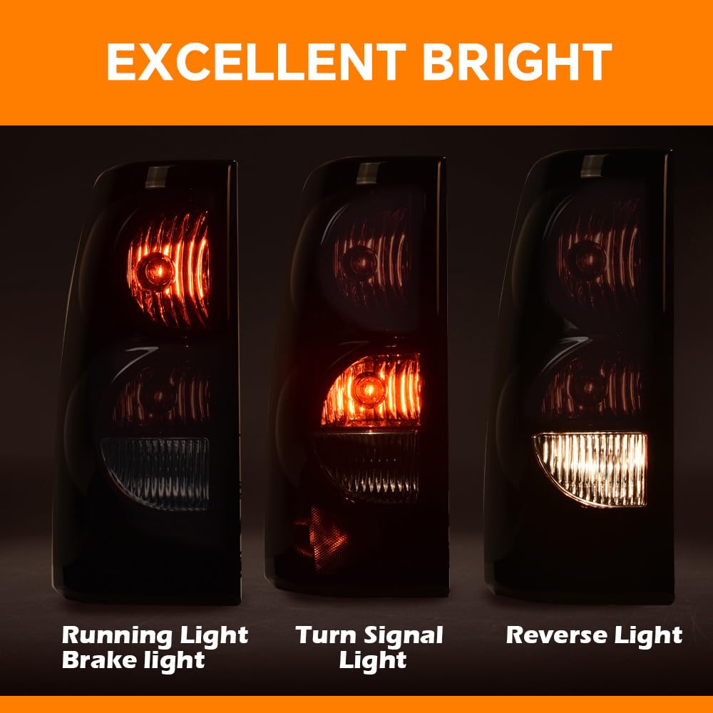 G-PLUS Rear Tail Lights Assembly w/Wiring Harness Replacement Compatible with 2003-2006 Chevy Silverado 1500 2500 3500 Luces Traseras Rear Brake Lamps Assembly