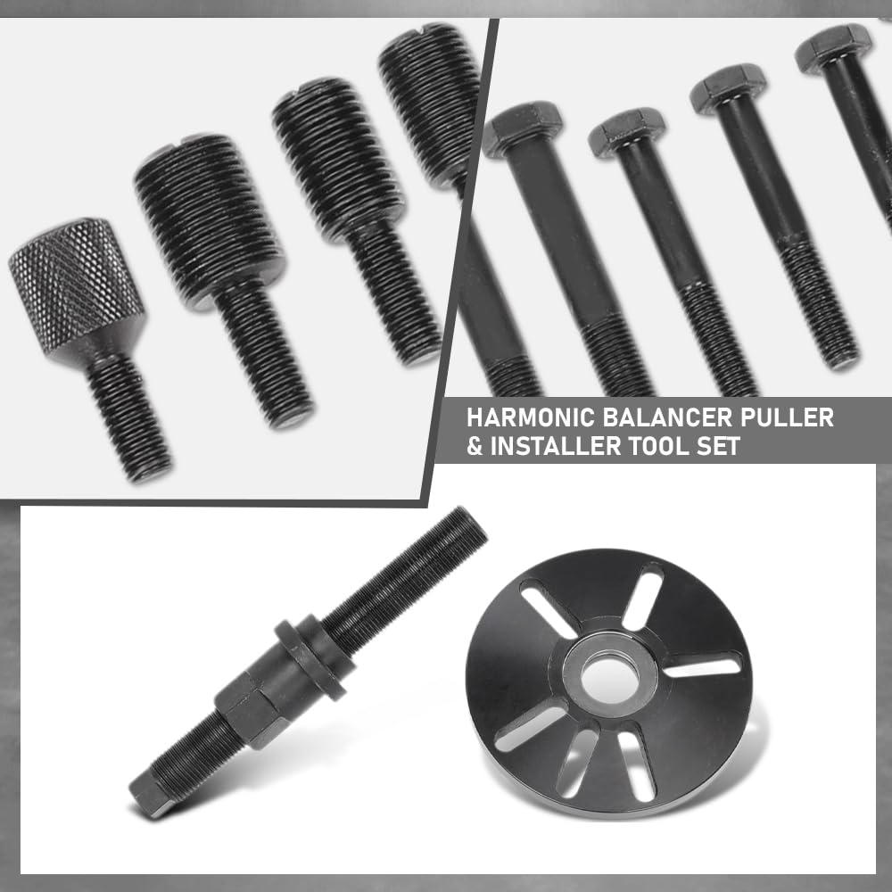 G-PLUS Harmonic Balancer Puller Removal & Install Tool Set Flywheel Crankshaft Kit 45 Steel Black