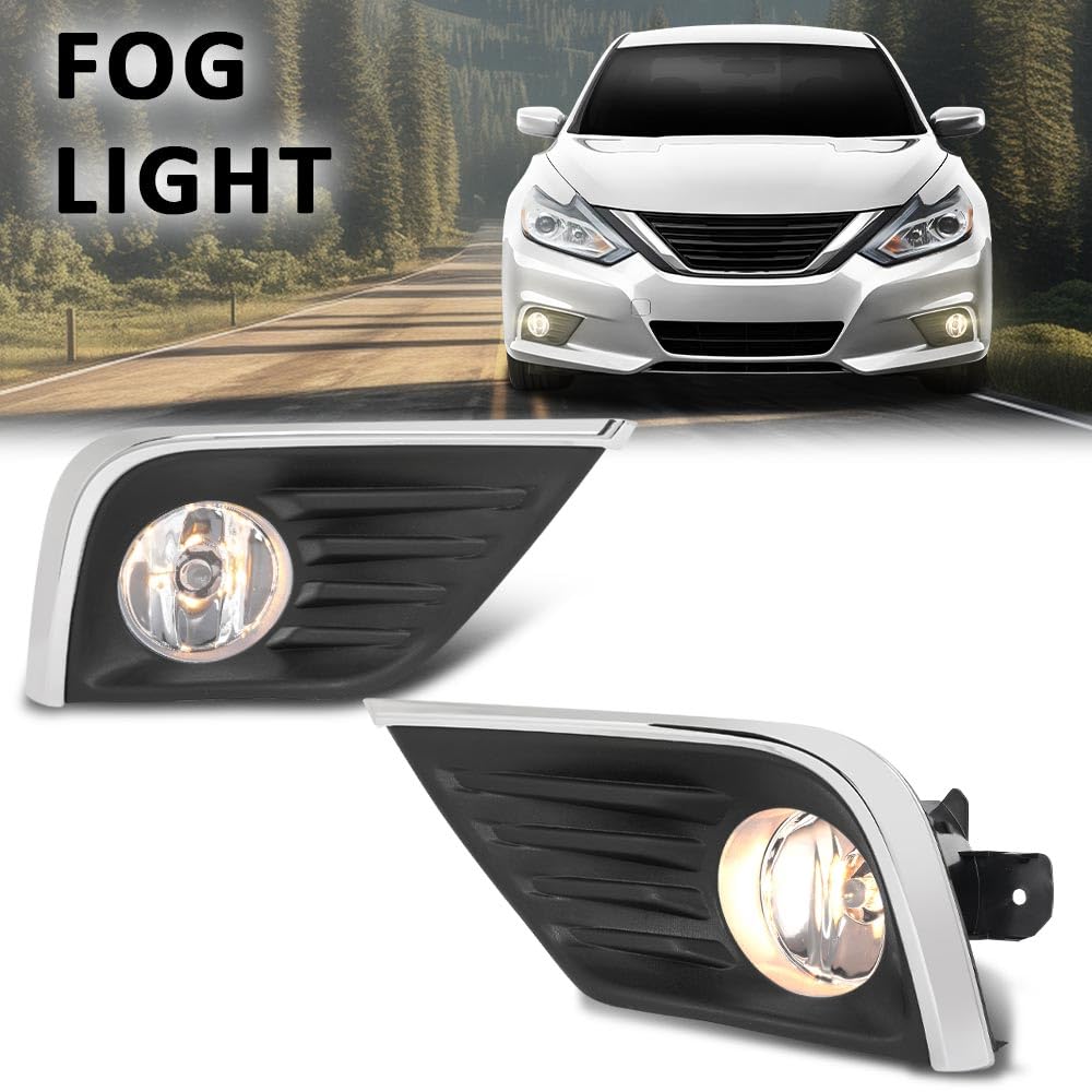 G-PLUS Front Bumper Fog Lights Lamps Assembly Left and Right Side W/Wiring Harness Compatible with Nissan Altima 4-Door 2016-2018 261558990A, 261508990A, 622579HS0B, 622569HS0B Black