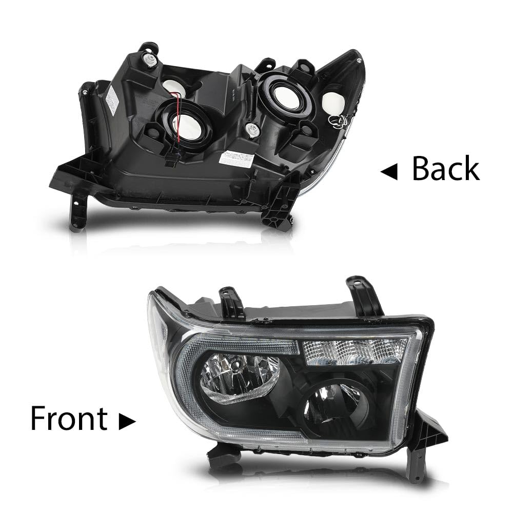 G-PLUS LED DRL Headlights Compatible with Toyota Tundra 2007-2013,Fit2008-2017 Toyota Sequoia Headlamps Assembly Clear Lens Black Housing Clear Reflector Left & Right,faros delanteros