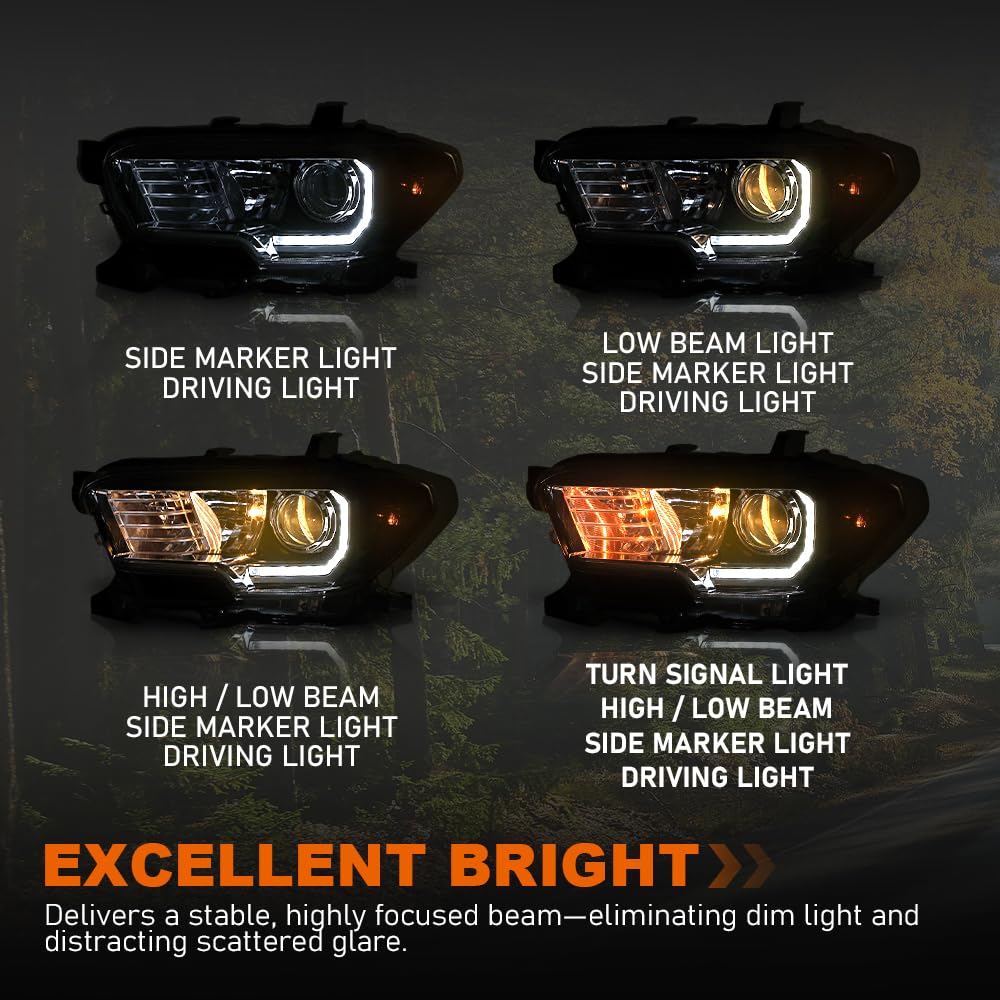 G-PLUS LED Headlight Assembly Left and Right Side w/LED Daytime Running Compatible with Toyota Tacoma 2016-2023 81150-04270, TO2502244 OEM Fit Standard 2 PCS White