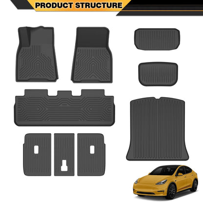 G-PLUS 9PCS Cargo Liners Mat Fit Tesla Model Y 2020-2024 5-Seat (NOT for 7-SEAT) All Weather 1st & 2nd & 3rd Row Truck Cover Mats,Waterproof TPE Floor Liners