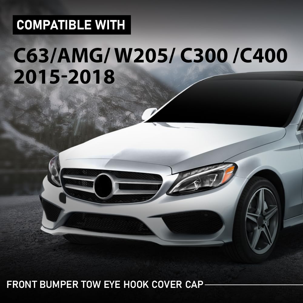 G-PLUS Front Bumper Tow Eye Hook Cover Cap Compatible with Benz C63AMG W205 C300 C400 2015-2018 2058850724, A2058850724