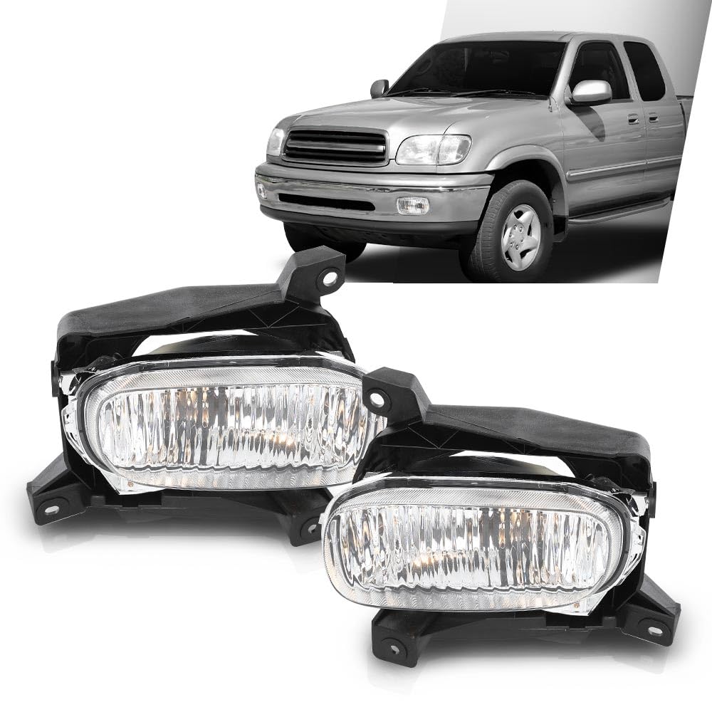 G-PLUS Fog Lights w/Bulbs Driver and Passenger Side Pair Clear Fit Toyota Tundra (submodel: Base, Limited, SR5) 2000 2001 2002 2003 2004 2005 2006 812100C010 812200C010 TO2593102 TO2592102