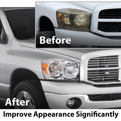 G-PLUS Headlights w/Bulbs Right Passanger Side Compatible with Dodge Ram 1500 2006-2008/Fit Dodge Ram 2500 3500 2006-2009,Clear Lens Chrome Housing Amber Reflector Bumper Headlamps,faros Assembly