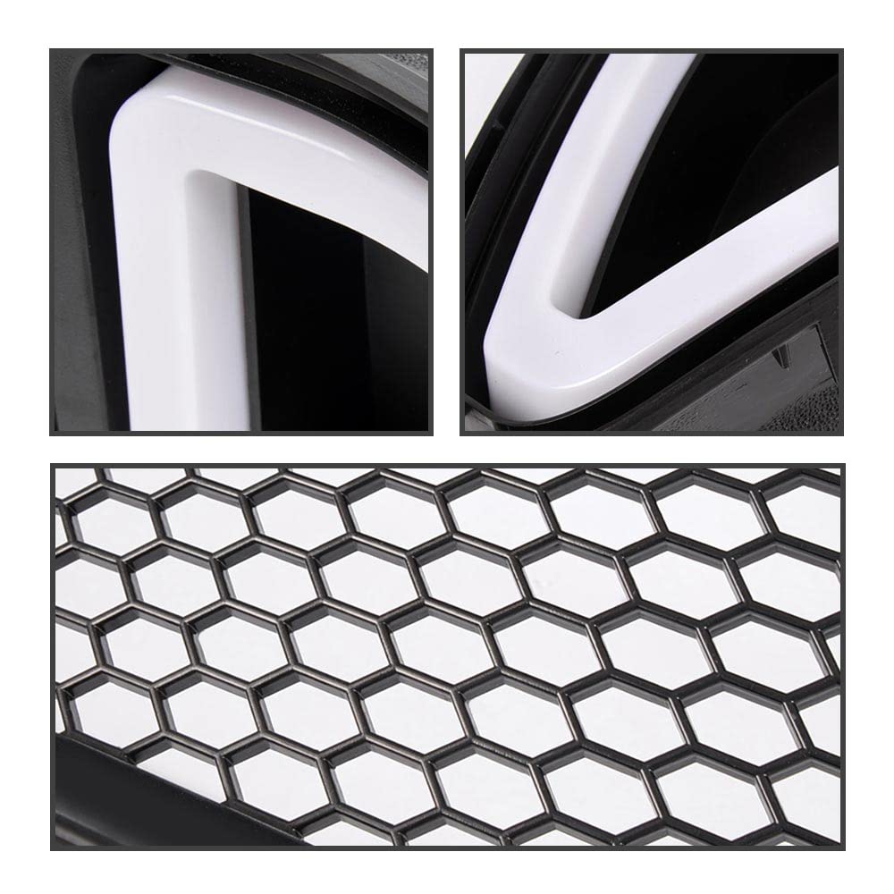 G-PLUS Mesh Front Bumper Upper Hood Grille Grill w/DRL LED Accent Vent Lights Compatible with Ford Mustang 2015-2017