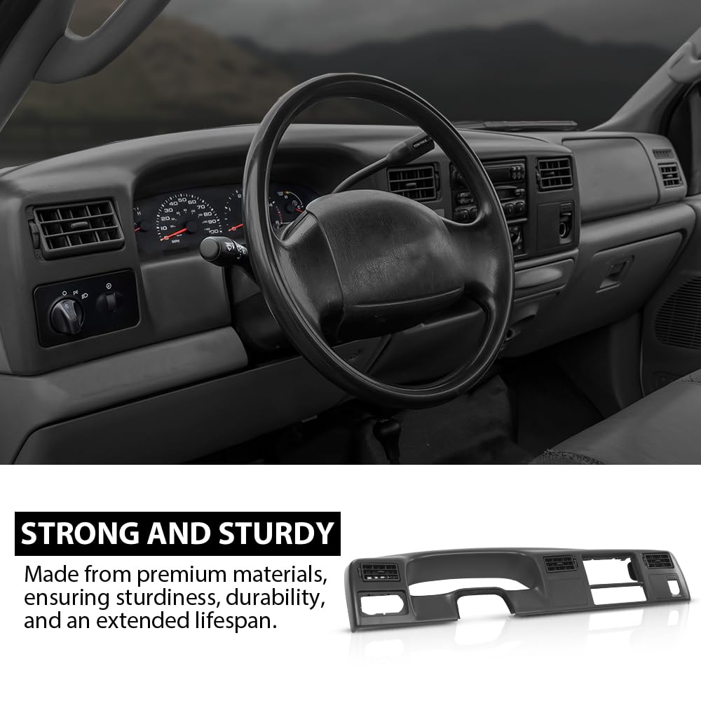 G-PLUS Dash Board Bezel Radio Cluster Trim Panel W/o Hole, Compatible with Ford F250 F350 Super Duty 1999-2004, Dark Gray
