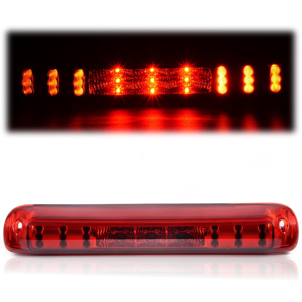 G-PLUS LED Third Brake Light Compatible With 1999-2006 Chevy Silverado/GMC Sierra 1500 2500 3500,3RD Cargo LED Tail Stop Lamps Red lens Black Housing