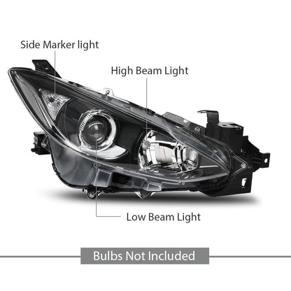 G-PLUS Headlights Assembly Front Headlamps Projector Compatible with Mazda 3 2014-2016 BPW1510K0 BPW9510K0A Clear Lens Black Housing Clear Reflector,faros delanteros