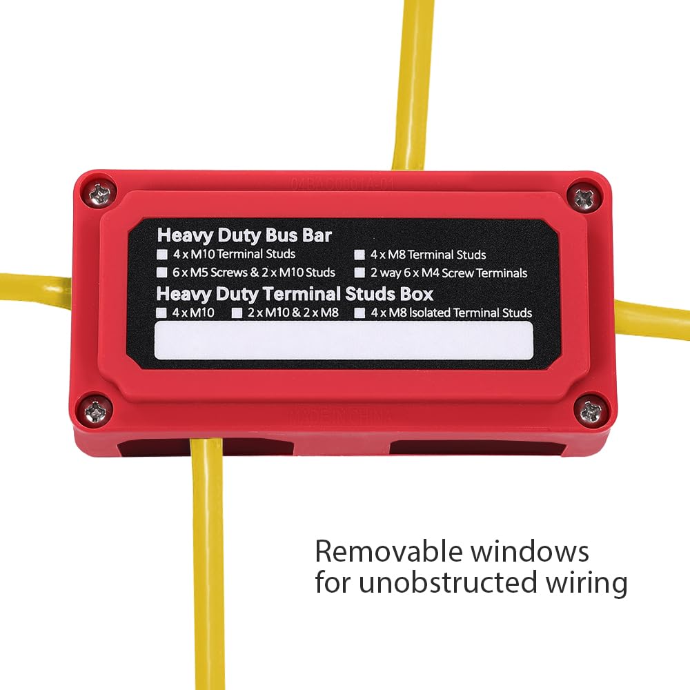 G-PLUS Nylon 30 Fiberglass Red Distribution Box 12 Terminal Ground Power Distribution Junction Block Kit 12V 100A