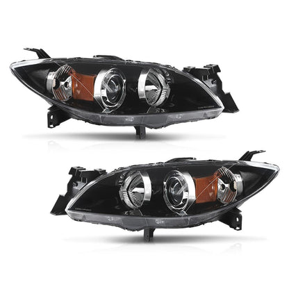 G-PLUS Projector Headlights Assembly Compatible with Mazda 3 4-Door Sedan 2004-2009,NOT Fit Hatchback Models, Headlamps,faros delanteros Clear Lens Black Housing Amber Reflector Left & Right