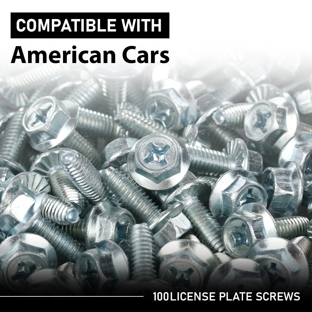G-PLUS 100 License Plate Screws Compatible with Most Vehicles,#14x 3/4" (#1620), Hex/Phillips/Flat