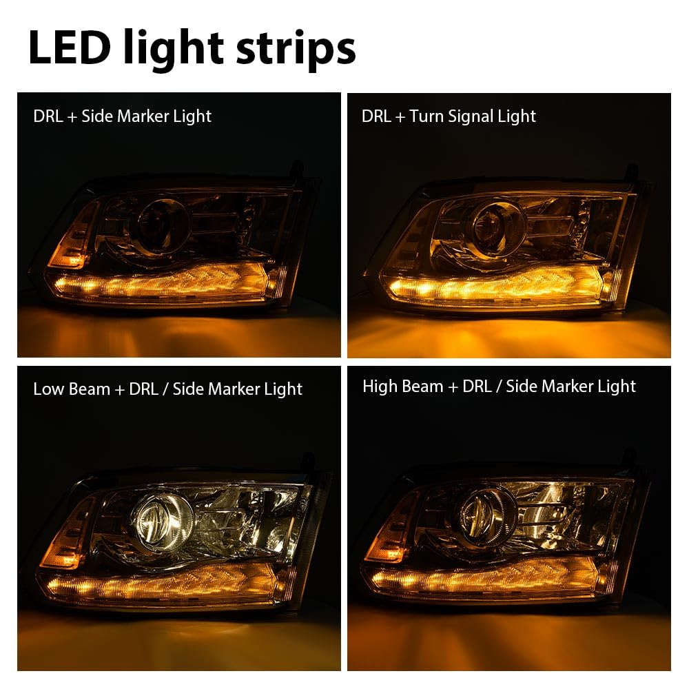G-PLUS LED Bar Plank Headlights HEADLIGHTS | Fit Dodge Ram 1500 2500 3500 2013-2018 Projector Headlight Clear Lens Clear Housing Clear Reflector CH2503217 55277409AD Bumper Headlamps,faros delanteros Assembly