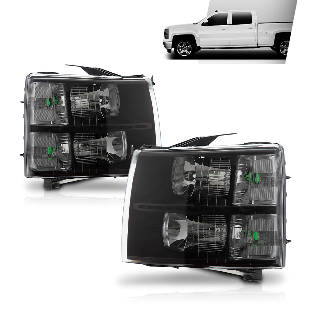 G-PLUS LED DRL Headlights, Fit 2007-2013 Chevy Silverado 1500/Fit 2007-2014 Chevy Silverado 2500 3500 & HD Models Bumper Headlamps, Clear Lens Black Housing Clear Reflector,faros delanteros