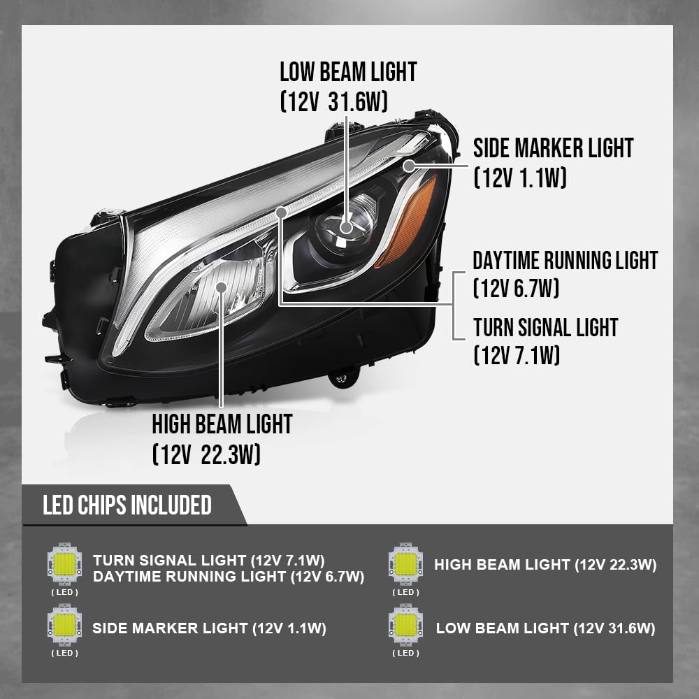 G-PLUS LED Headlight w/o AFS Left Driver Side Compatible with Benz GLC 2016 2017 2018 2019 Without AFS 2539061301 Black