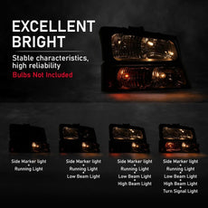 G-PLUS Headlights for Chevy Avalanche 1500 2500 Silverado 1500 2500HD 3500 2003-2006 Clear Black Product Image