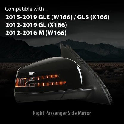 G-PLUS Rear View Mirror w/o Blind Spot Right Side Glossy Black Compatible with Benz GLE (W166)/GLS (X166) 2015-2019,Fit Benz GL (X166) 2012-2019,Fit Benz M (W166) 2012-2016 1668108300 1668108500