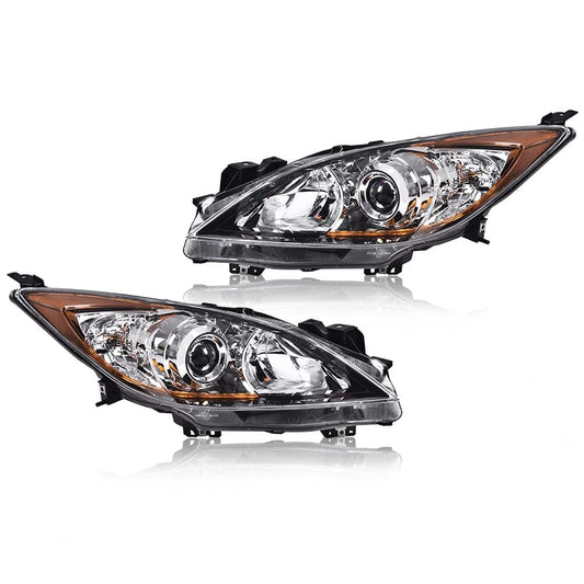 G-PLUS Headlights Assembly Compatible with Mazda 3 & 3 Sport 2013 2012 2011 2010, Headlamps Left Driver & Right Passenger Clear Lens Chrome Housing Amber Reflector,faros delanteros