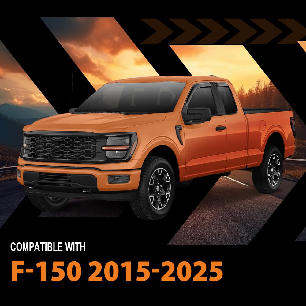 G-PLUS Out-Channel Window Vent Visor Deflectors Tape-On Side Rain Guards Compatible with Ford F150 SuperCab 2015-2024 4PCS Smoky