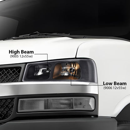 G-PLUS Headlights Assembly w/Bulbs Compatible with Chevy Express GMC Savana 1500 2003-2014/2500 3500 4500 2003-2023 Diver Side Left Headlamp Clear lens Black Housing Amber Reflector