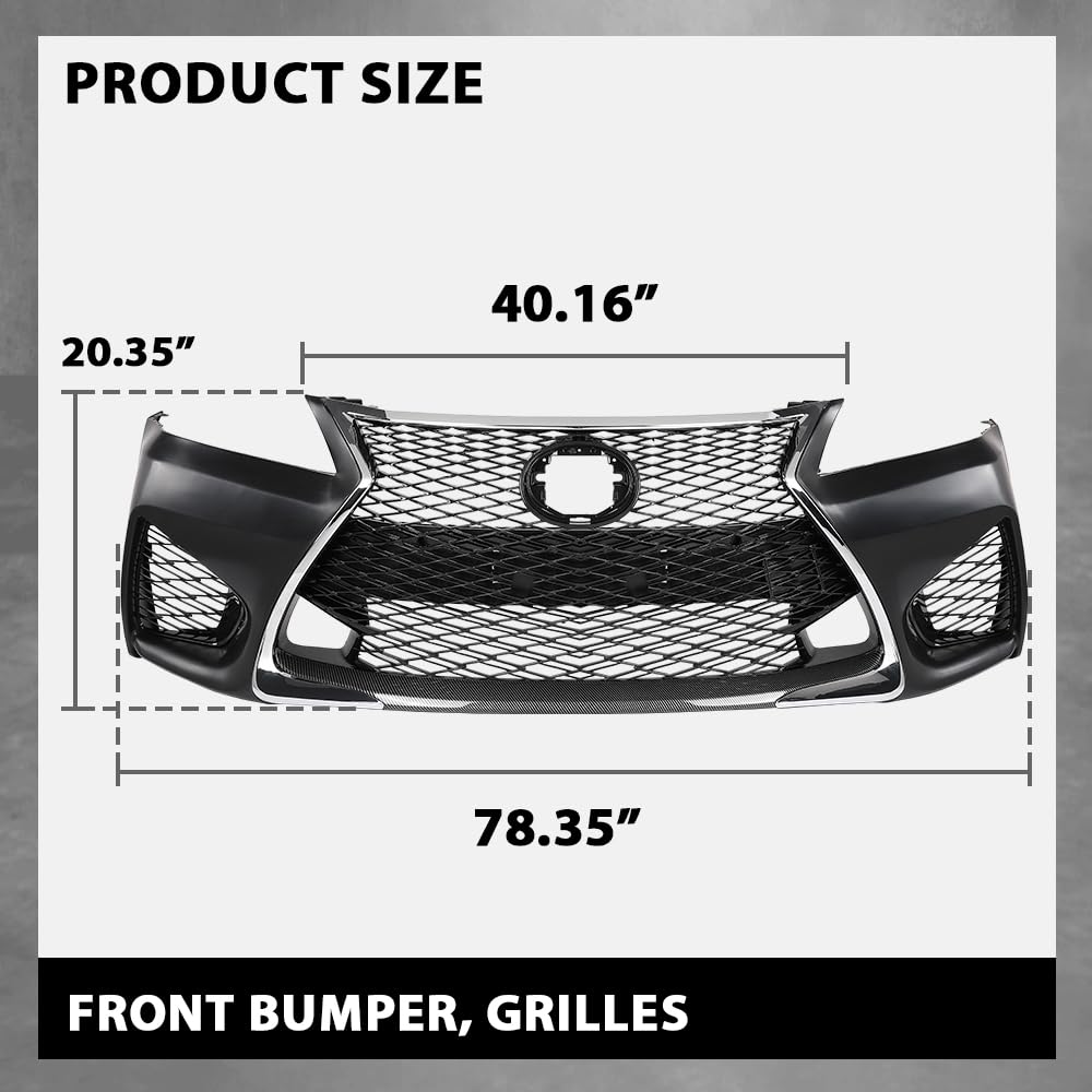 G-PLUS Front Bumper Set 6Pcs Compatible with 2013-2015 LX GS GS350 GS450 Conversion to 16+ GS F, (1 Front Bumper+1 Center Grille+2 Fog Lamp Frame+ 1 License Plate + 1 Small Bracket))
