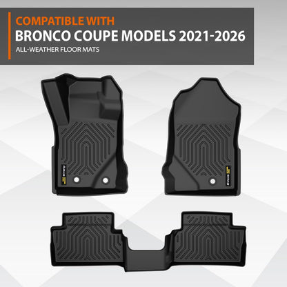 G-PLUS TPE Floor Mats Fit Ford Bronco 2-Door 2021-2026 Not Fit Bronco Sport or Bronco 4-Door Model 1st & 2nd Row Truck Accessories Cargo Liners All Weather Protection 3PCS Black Alfombras para Carro