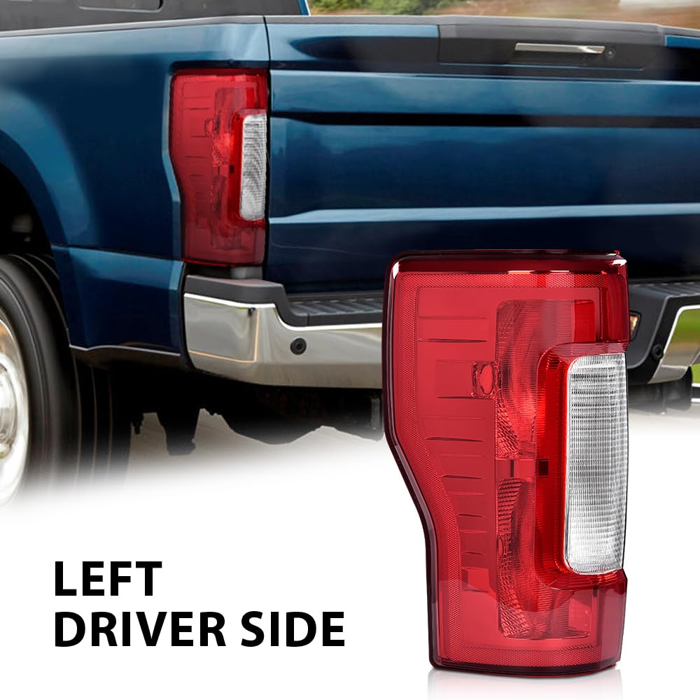 G-PLUS Rear Left Tail Light Assembly w/o Bulbs Compatible with Ford F250 F350 Super Duty 2017 2018 2019, Left Driver Side Rear Lamp Assembly, Red Lens Chrome Housing, FO2800256