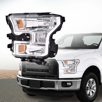 G-PLUS Headlight Compatible with Ford F150 2015-2017 Headlamps Left Driver Side Clear Lens Chrome Housing Amber Reflector,faros delanteros