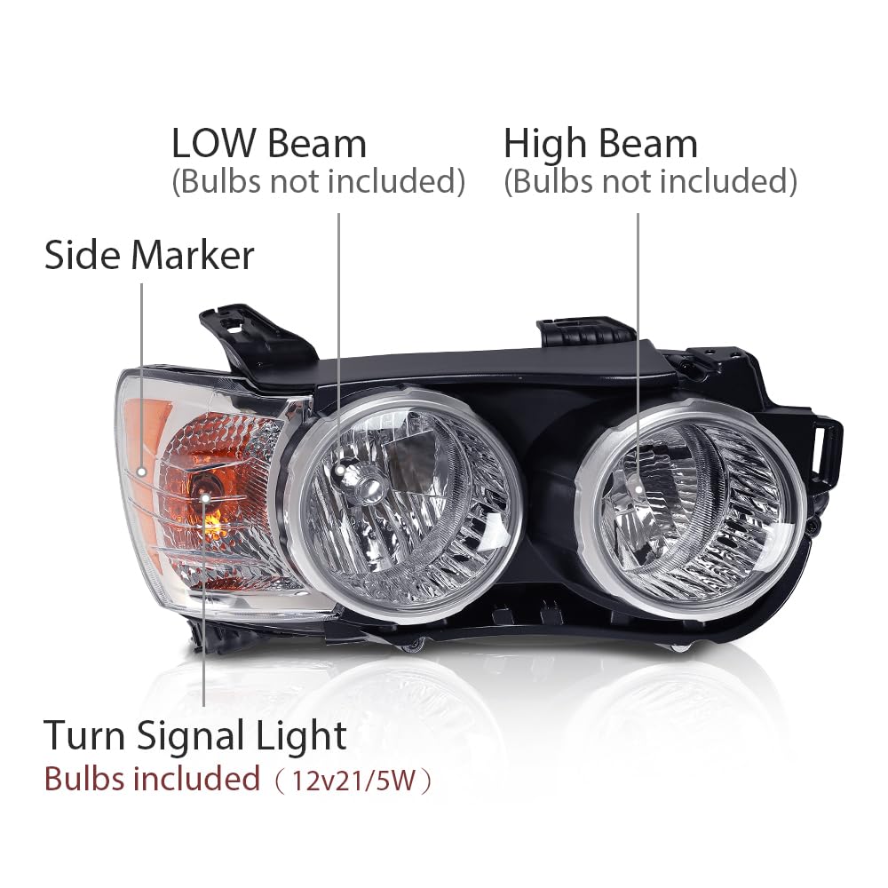 G-PLUS Headlight Assembly Compatible with Chevy Sonic 2012 2013 2014 2015 2016 Front Halogen Headlamp Passenger Right Side Clear Lens Black Housing Amber Reflector Bumper Headlamps,faros delanteros