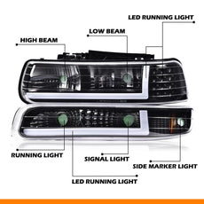 G-PLUS LED DRL Headlights for Chevy Silverado Suburban 1999-2006 Clear Black Amber Product Image