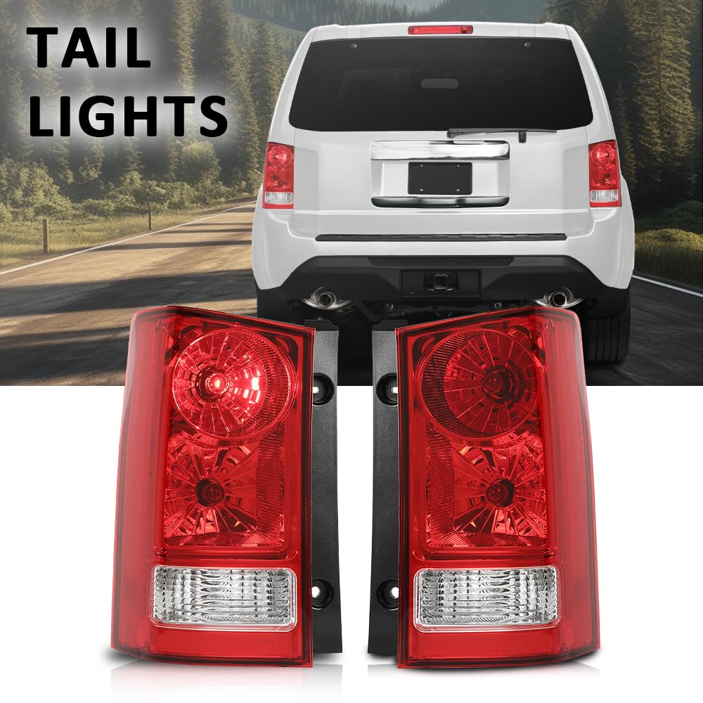 G-PLUS Tail Lights Rear Brake Lamp Left Right with Bulb and Wiring Harness Compatible with Honda Pilot 4-Door Sport Utility 2009-2015 Pair Luces TraserasAssembly