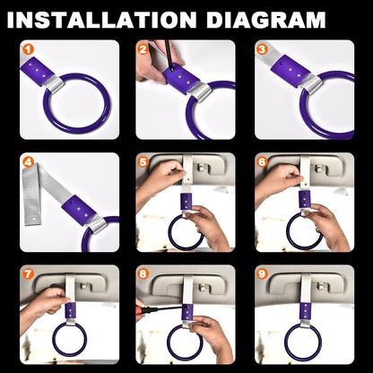 G-PLUS JDM Tsurikawa Ring Round Subway Train Bus Car Handle Hand Straps Drift Charm, Rear Bumper Warning Ring (Purple)