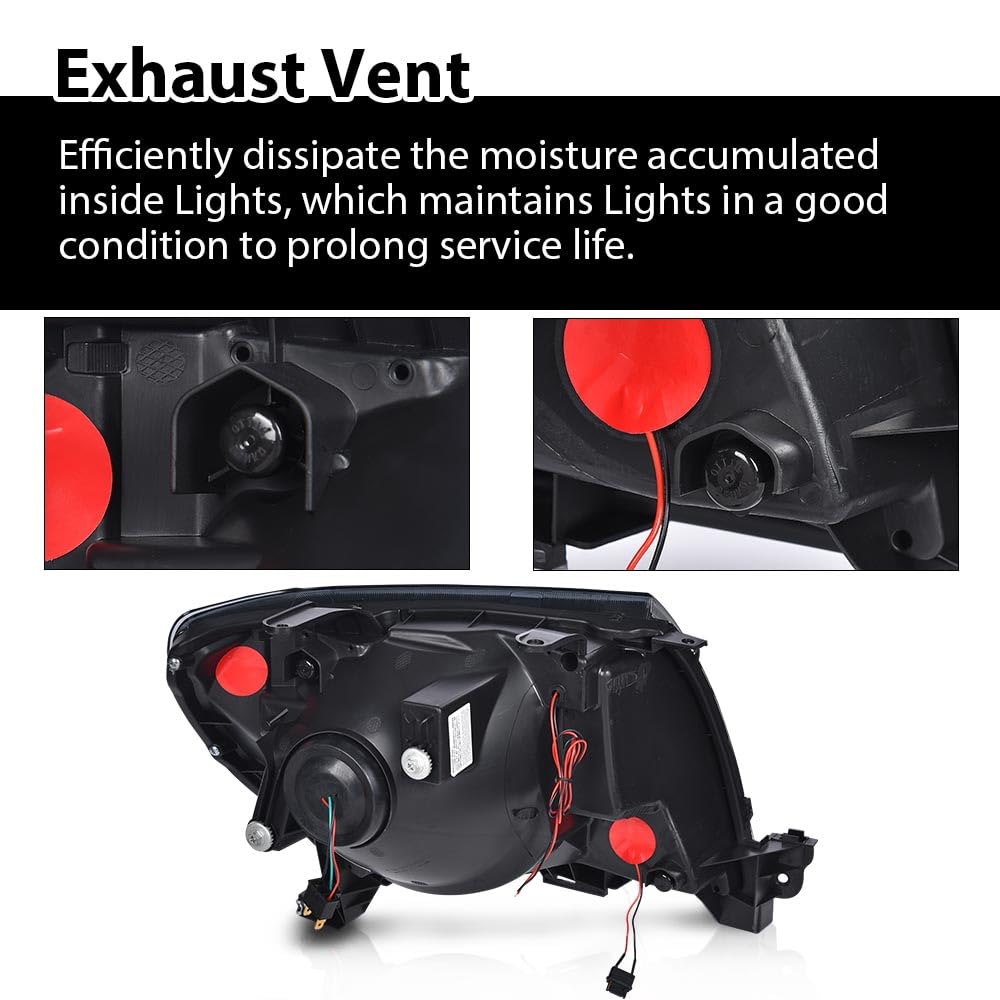 G-PLUS Headlights Assembly LED Compatible with Toyota Tacoma 2005-2011 DRL Tube Projector Headlamps Pair Smoky Lens Black Housing Clear Reflector,faros delanteros