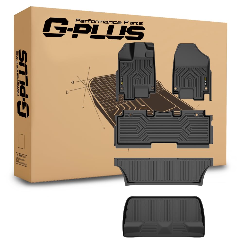 G-PLUS Floor Mats Cargo Liner Compatible with Honda Odyssey 2018-2025 Mini Passenger Van, TPE All Weather Custom Fit Floor Liner and Cargo Mats 1st 2nd and 3rd Rows Car Mats and Trunk Liner Black