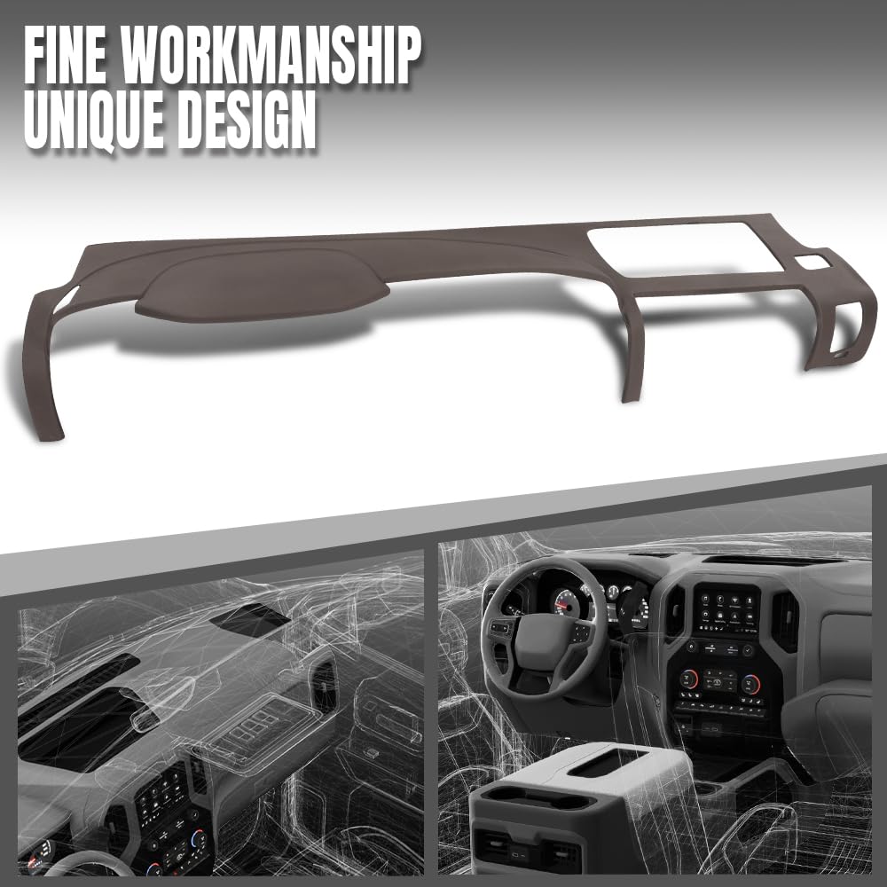 G-PLUS TPE Dash Cover Dashboard Panel Compatible with Chevy Silverado (LS, LT, or Work Truck ONLY) / GMC Sierra (SL, SLE, or Work Truck ONLY) 2007-2013, Fit Dual Glovebox Style Dashes Only Brown
