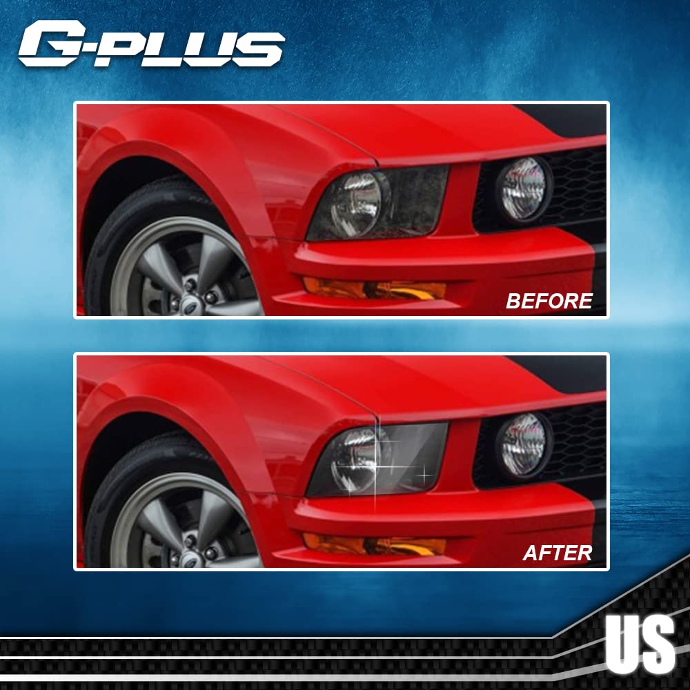 G-PLUS Front Headlight Lenses Cover Compatible with 2005-2009 Mustang,(NOT ForShelby GT500 Models),Chrome Housing A Pair Left & Right Side (Clear Lens)