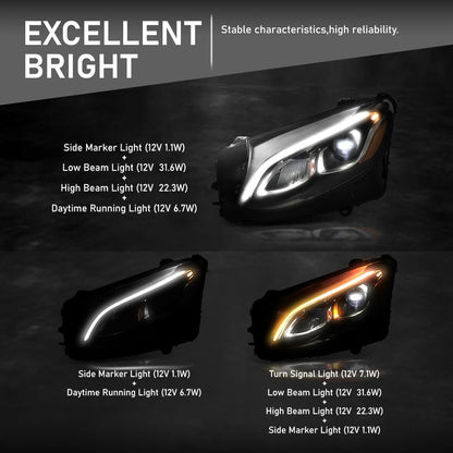 G-PLUS LED Headlight w/o AFS Left Driver Side Compatible with Benz GLC 2016 2017 2018 2019 Without AFS 2539061301 Black