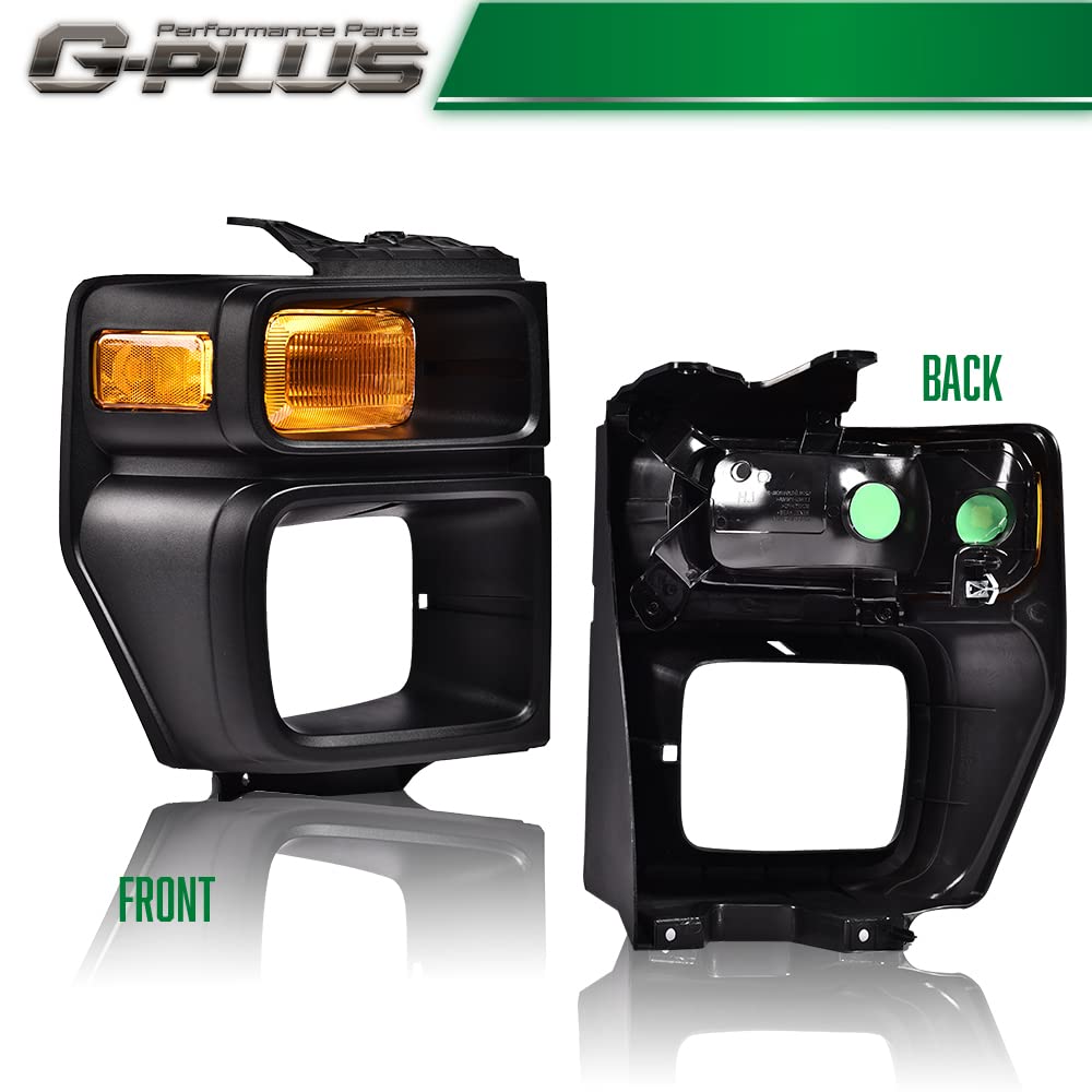 G-PLUS Headlight Trim Bezel with Parking Turn Signal Light Compatible With 08-14 Ford E150/08-14 Ford E250/08-19 Ford E350 (Passenger Side (Right))