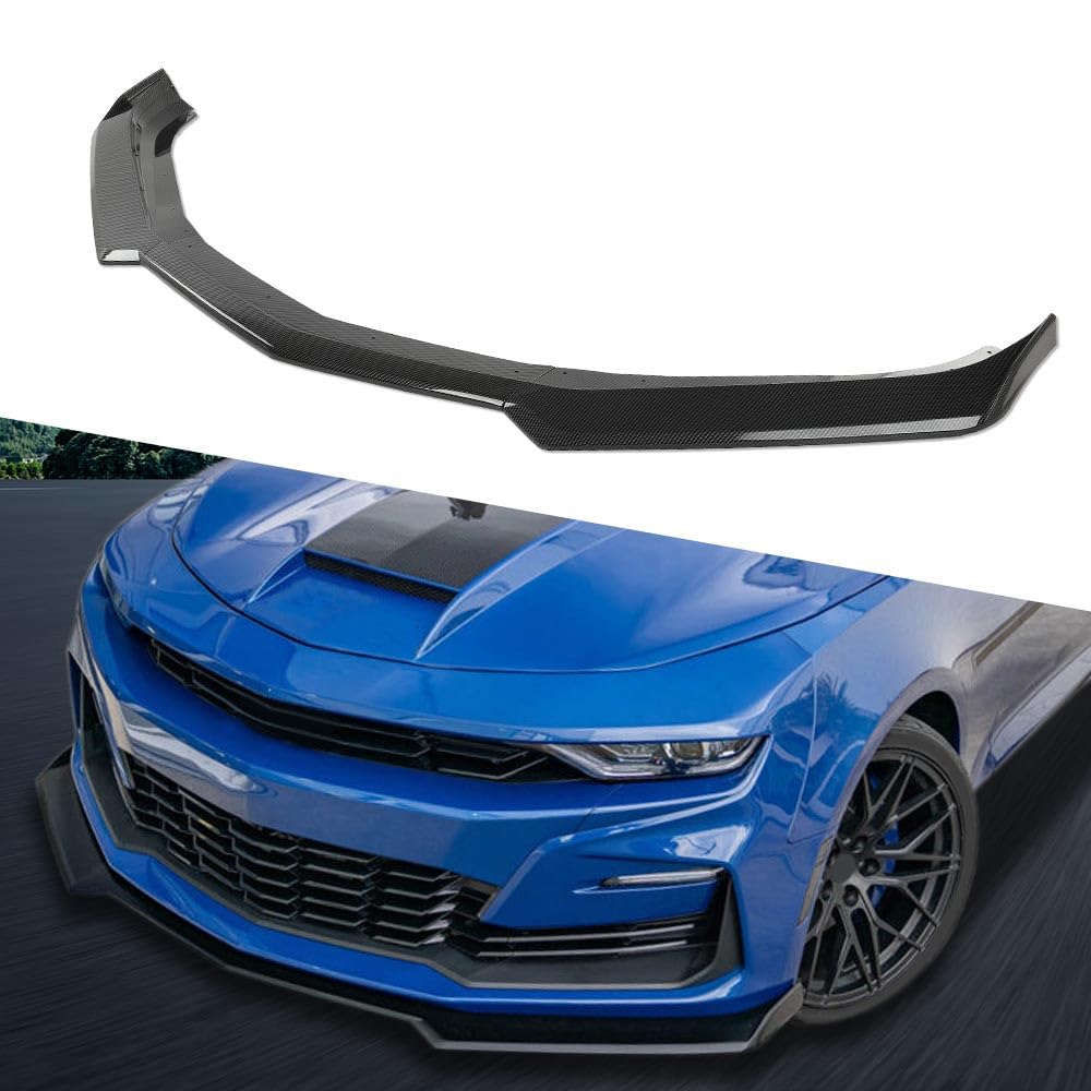 G-PLUS Front Bumper Lip Splitter 1LE Style Compatible with Chevy Camaro LT/LS/RS/SS Models 2016-2023 (Will Not Fit ZL1 Bumper Models) Textured Carbon Fiber Black