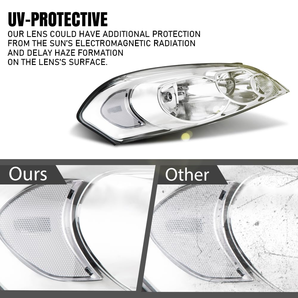 G-PLUS Headlights Assembly Fit Chevy Monte Carlo 2006 2007/Chevy Impala 2006-2013/Chevy Impala Limited 2014 2015 2016 Headlamps W/o Bulbs Clear Lens Chrome Housing Clear Reflector,faros delanteros
