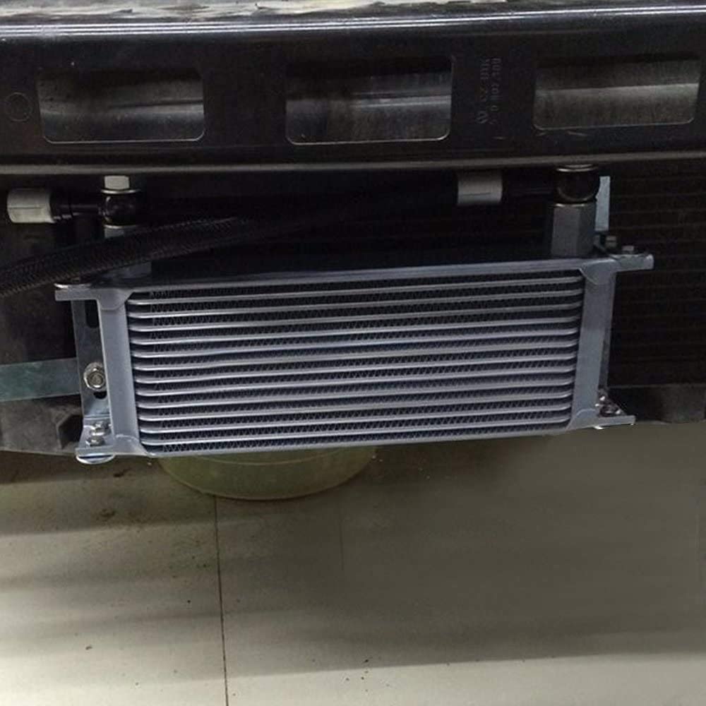 30 ROW AN10 Universal Engine Aluminum Transmission Oil Cooler Kit With Thermostat 80 Deg Adapter Silver