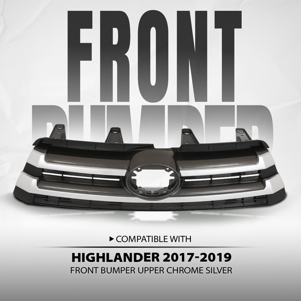 G-PLUS Front Bumper Upper Grille Compatible with Toyota Highlander 2017 2018 2019 531010E230 Chrome Black