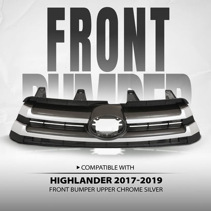 G-PLUS Front Bumper Upper Grille Compatible with Toyota Highlander 2017 2018 2019 531010E230 Chrome Black