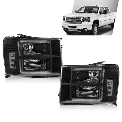 G-PLUS LED Headlights Assembly Front Headlamps Left+Right Fit GMC Sierra 1500 2007-2013, Fit GMC Sierra 2500HD 3500HD 2007-2014 Clear Lens Black Housing Clear Reflector 22853029,faros delanteros