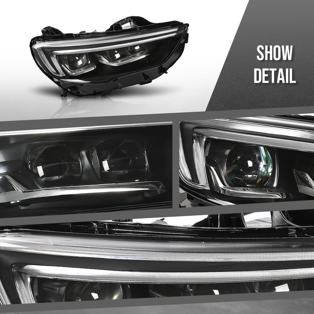 G-PLUS LED Right Side Headlight Assembly Front Headlamp without Bulb Compatible with Buick Regal 2018-2020 39050377 Clear Lens Black Housing Amber Reflector