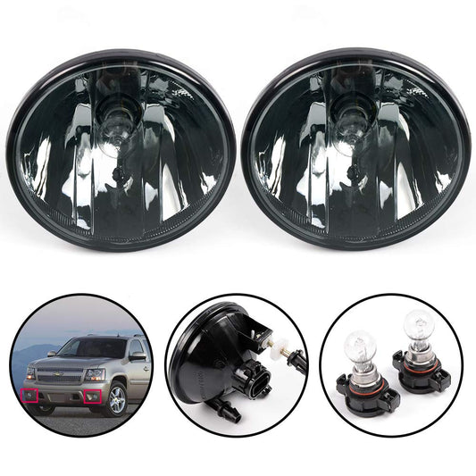 G-PLUS Bumper Fog Lights w/Bulbs Compatible With 2007-2014 GMC Acadia Yukon Pontiac/Chevy Avalanche Camaro Suburban Tahoe, Driving Lamps Pair,Smoky Lens Black Housing