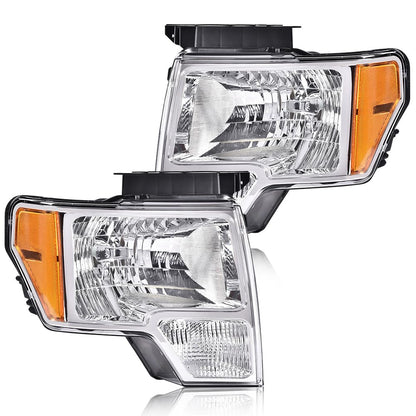 G-PLUS Headlights Assembly & Rear Tail Lights Compatible with 2009-2014 Ford F150 Not Fit LED Style DL3Z13008EB, DL3Z13008EC Bumper Headlamps & Tail Lamps Black