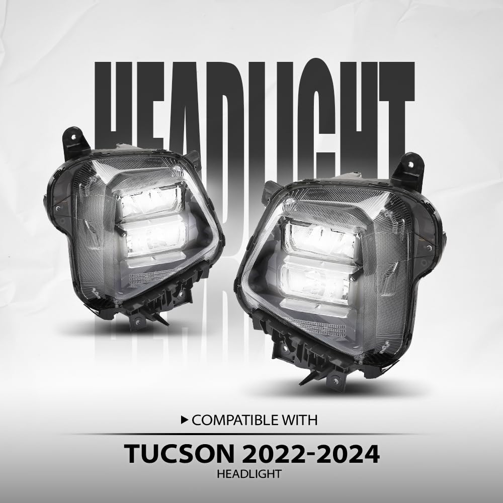 G-PLUS LED Headlights w/Bulb Driver and Passenger Side Left & Right Compatible with Hyundai Tucson 2022 2023 2024 92101N9150, 92102N9150 Black