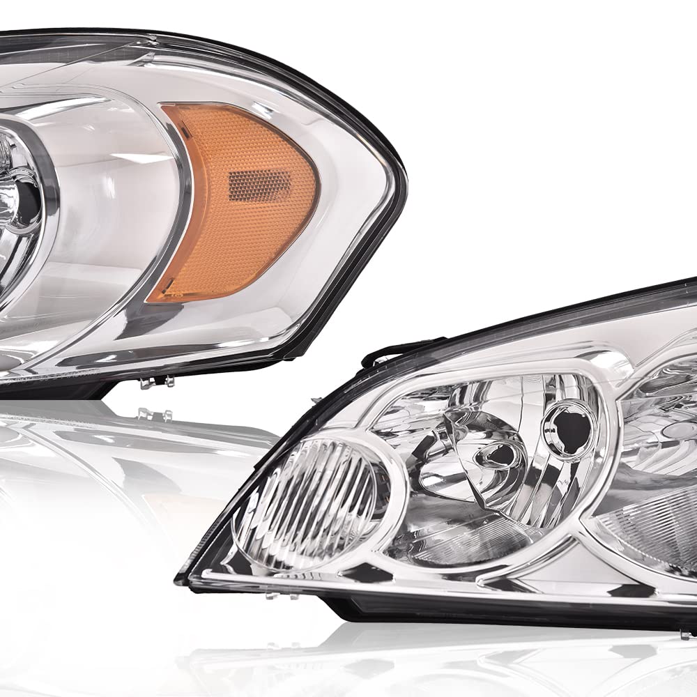 G-PLUS Headlights Assembly, Fit 2006-2007 Chevy Monte Carlo/2006-2013 Chevy Impala/2014-2016 Impala Limited Headlamps Left, Clear Lens Chrome Housing Amber Reflector Bumper Headlamps,faros delanteros